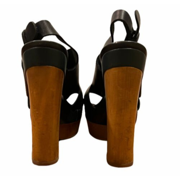 Marni for H&M Black Leather Strappy Plateau Platform Peep Toe Wooden Heels Sz 10 - Picture 7 of 12